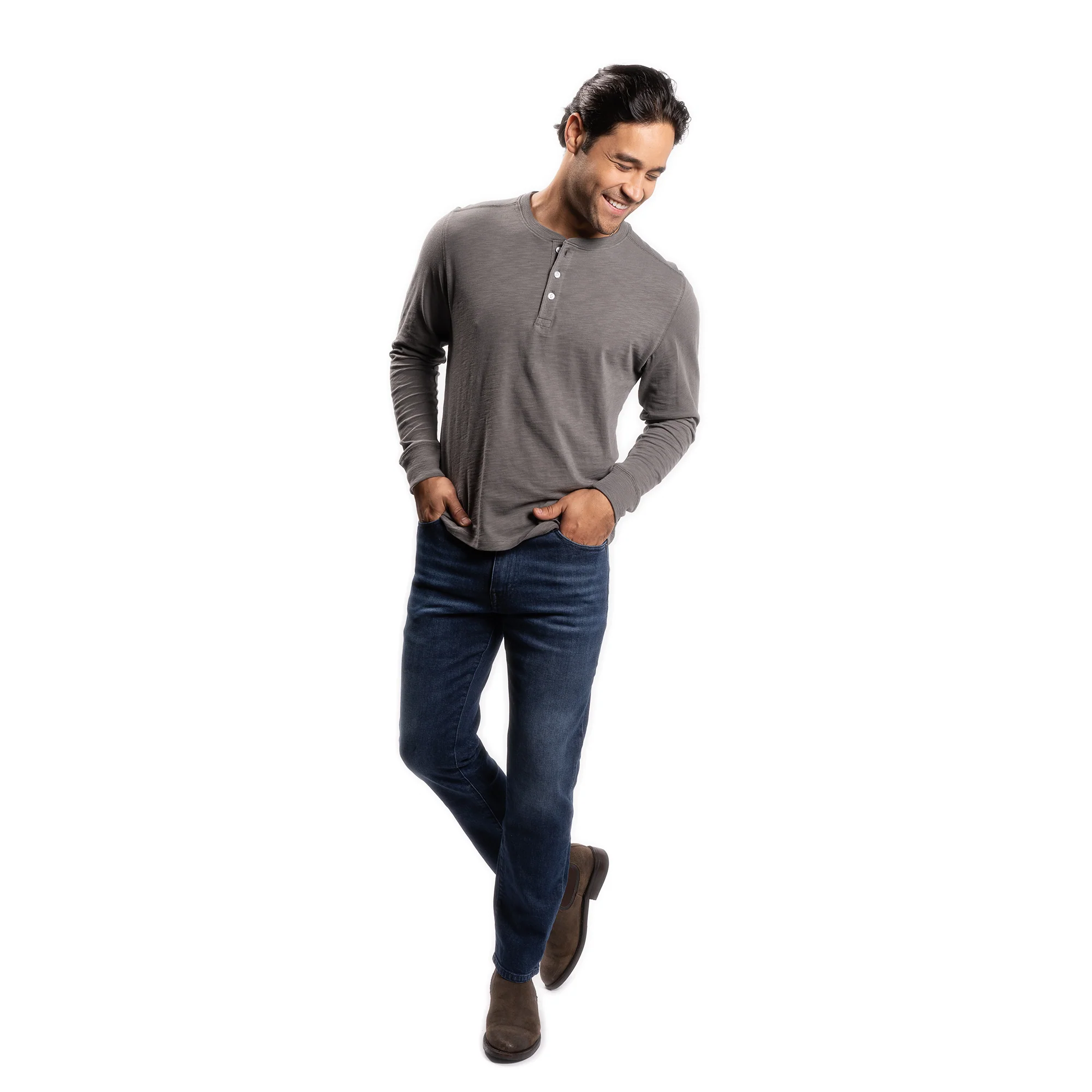 Henley Shirt Long Sleeve - Charcoal - Image 3