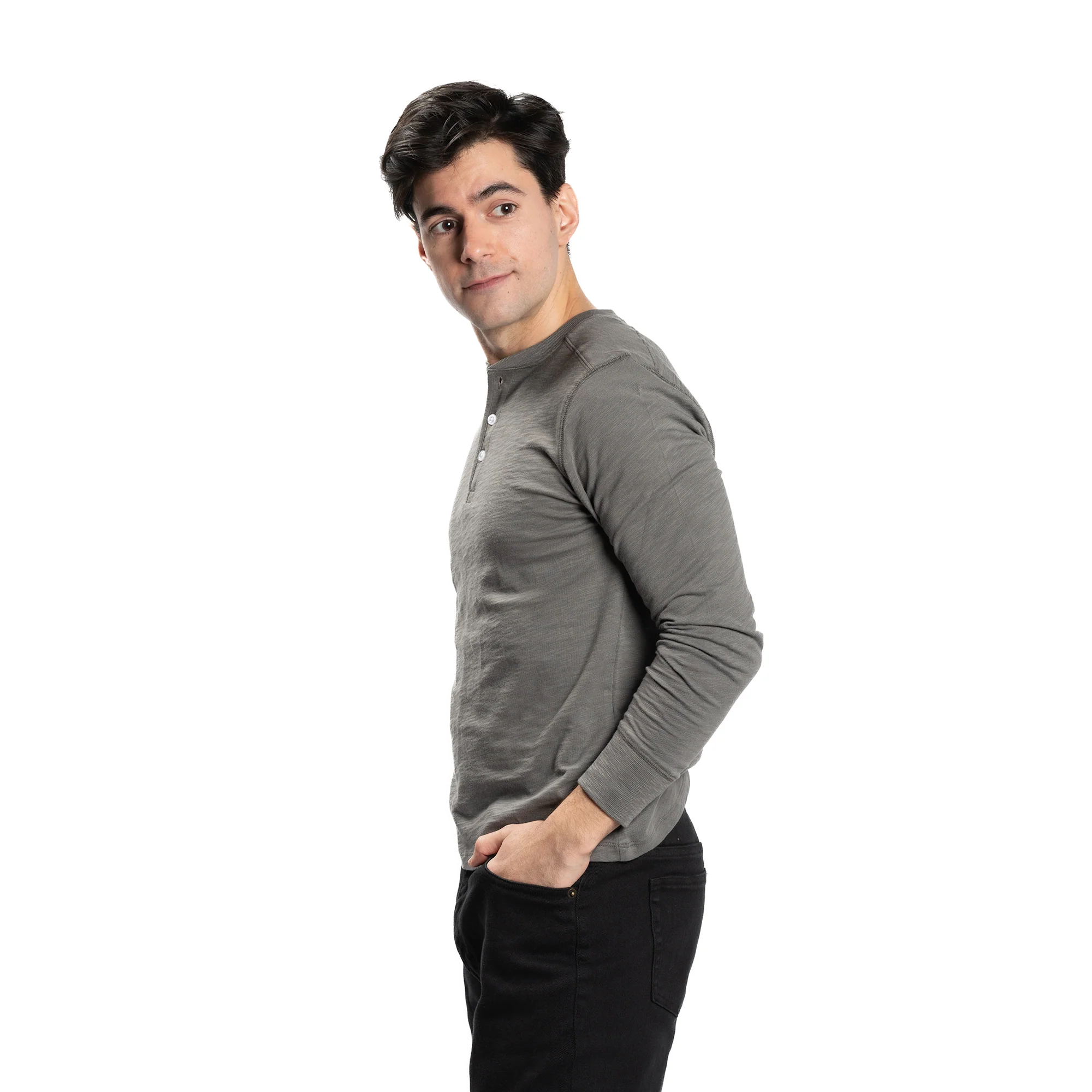 Henley Shirt Long Sleeve - Charcoal - Image 4