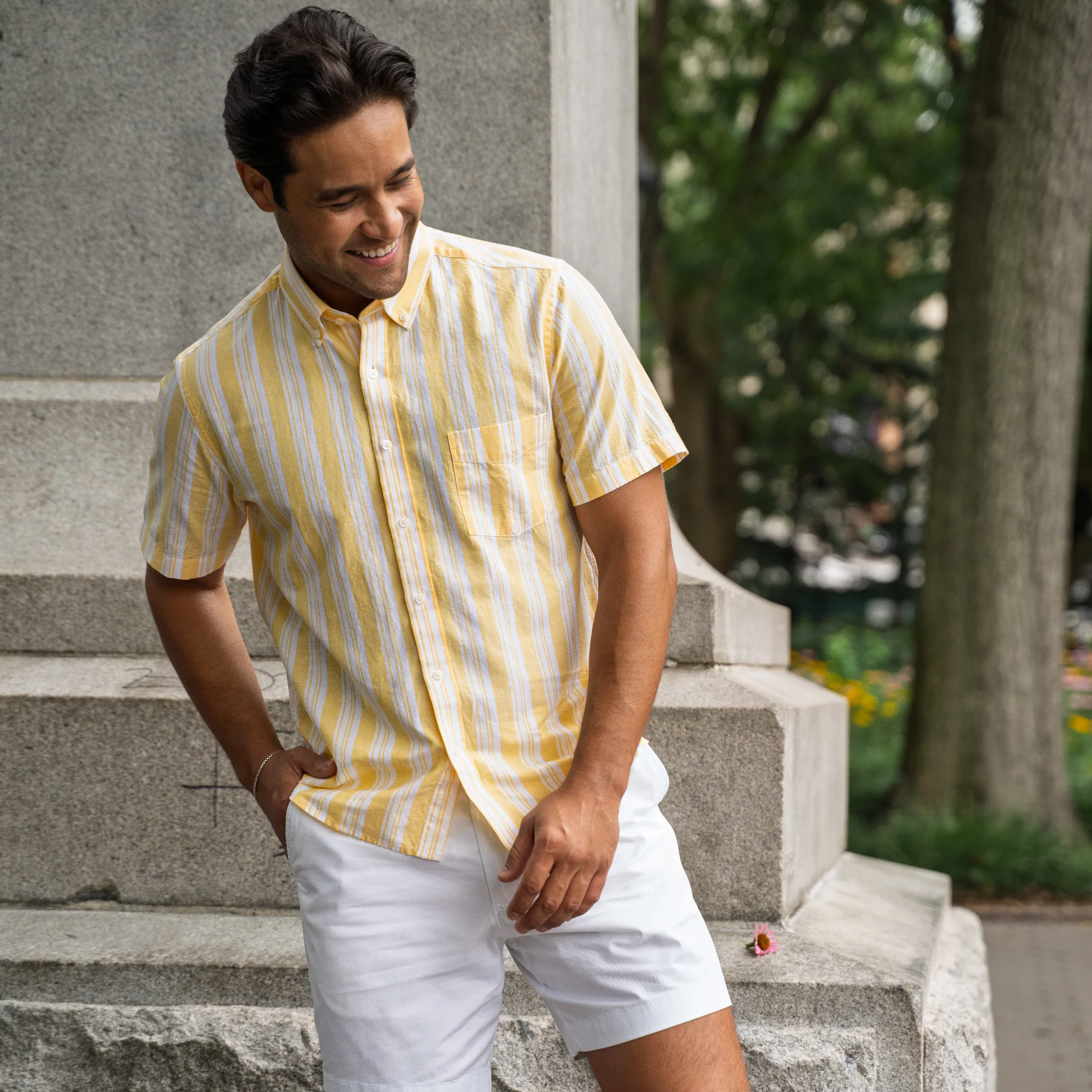 Linen Short Sleever - Yellow Stripe - Image 3
