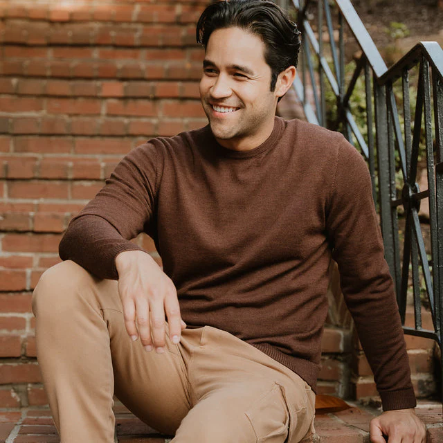 Merino Wool Sweaters Crew Neck - Brown - Image 3