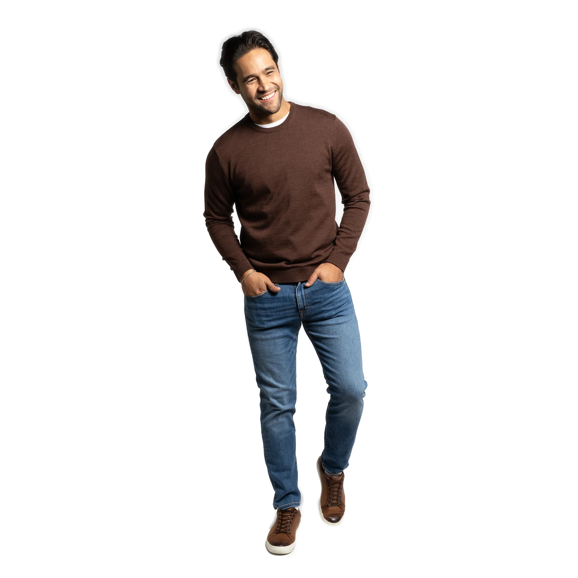 Merino Wool Sweaters Crew Neck - Brown - Image 4