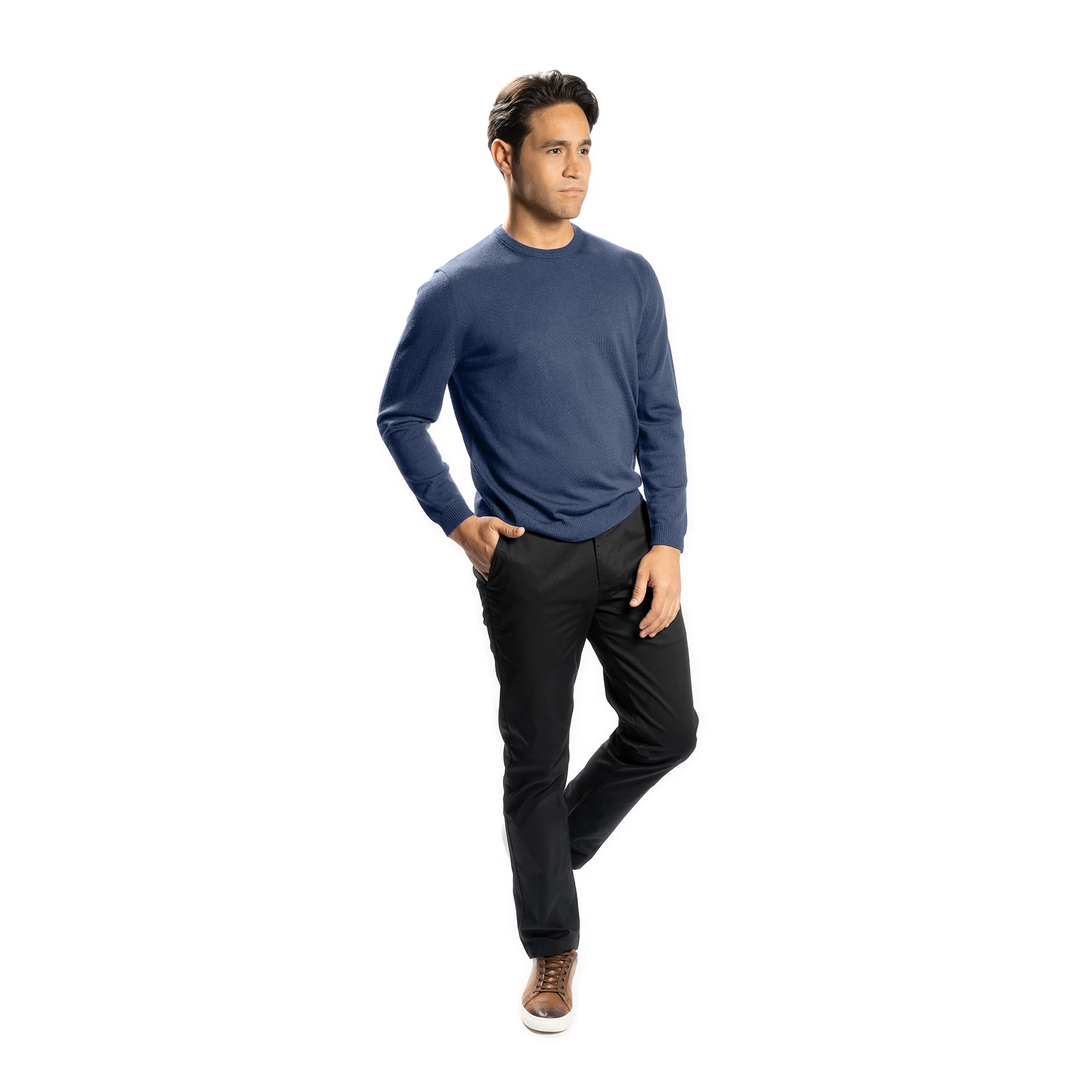 Merino Wool Sweaters Crew Neck - Denim - Image 4