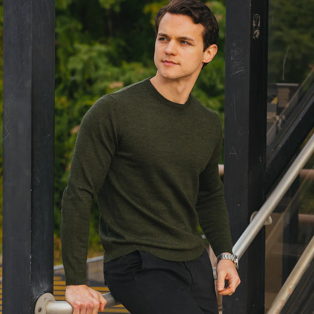 Merino Wool Sweaters Crew Neck - Hunter Green - Image 3