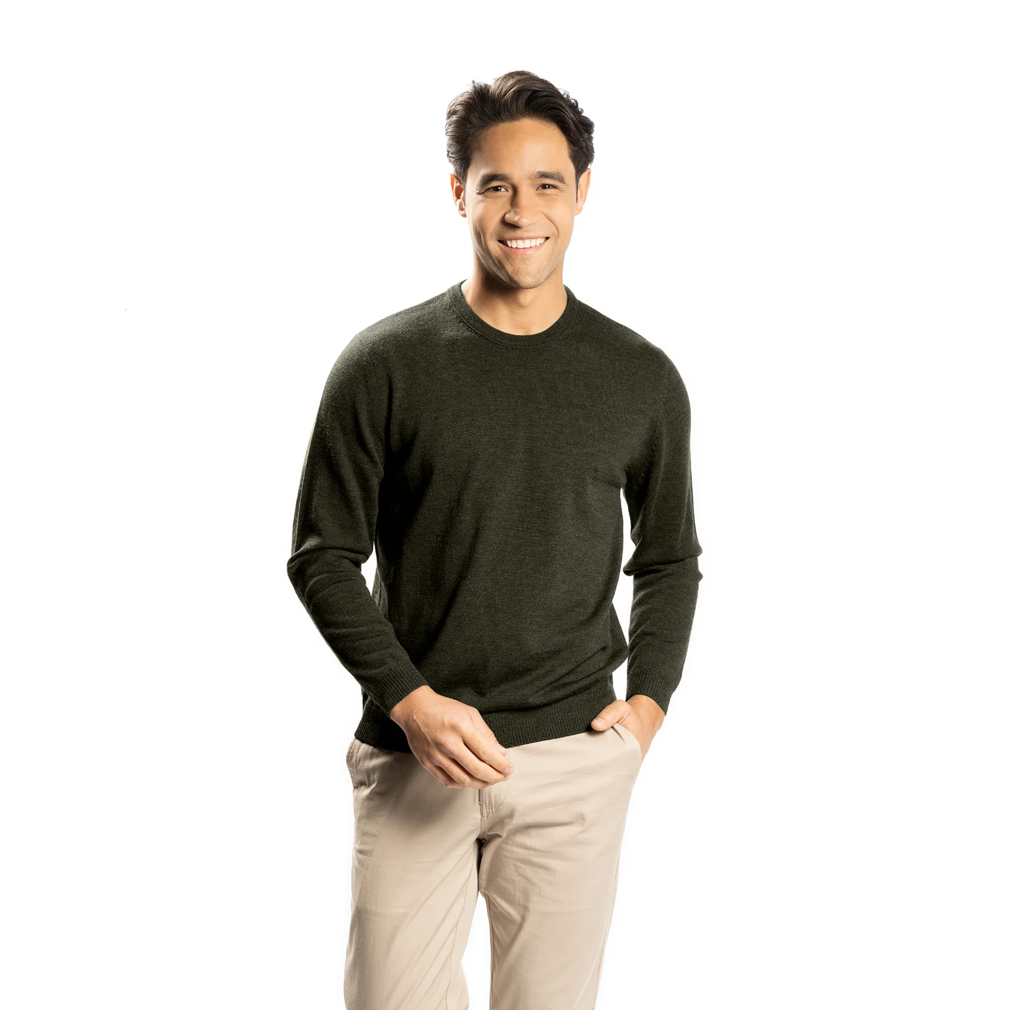 Merino Wool Sweaters Crew Neck - Hunter Green - Image 4