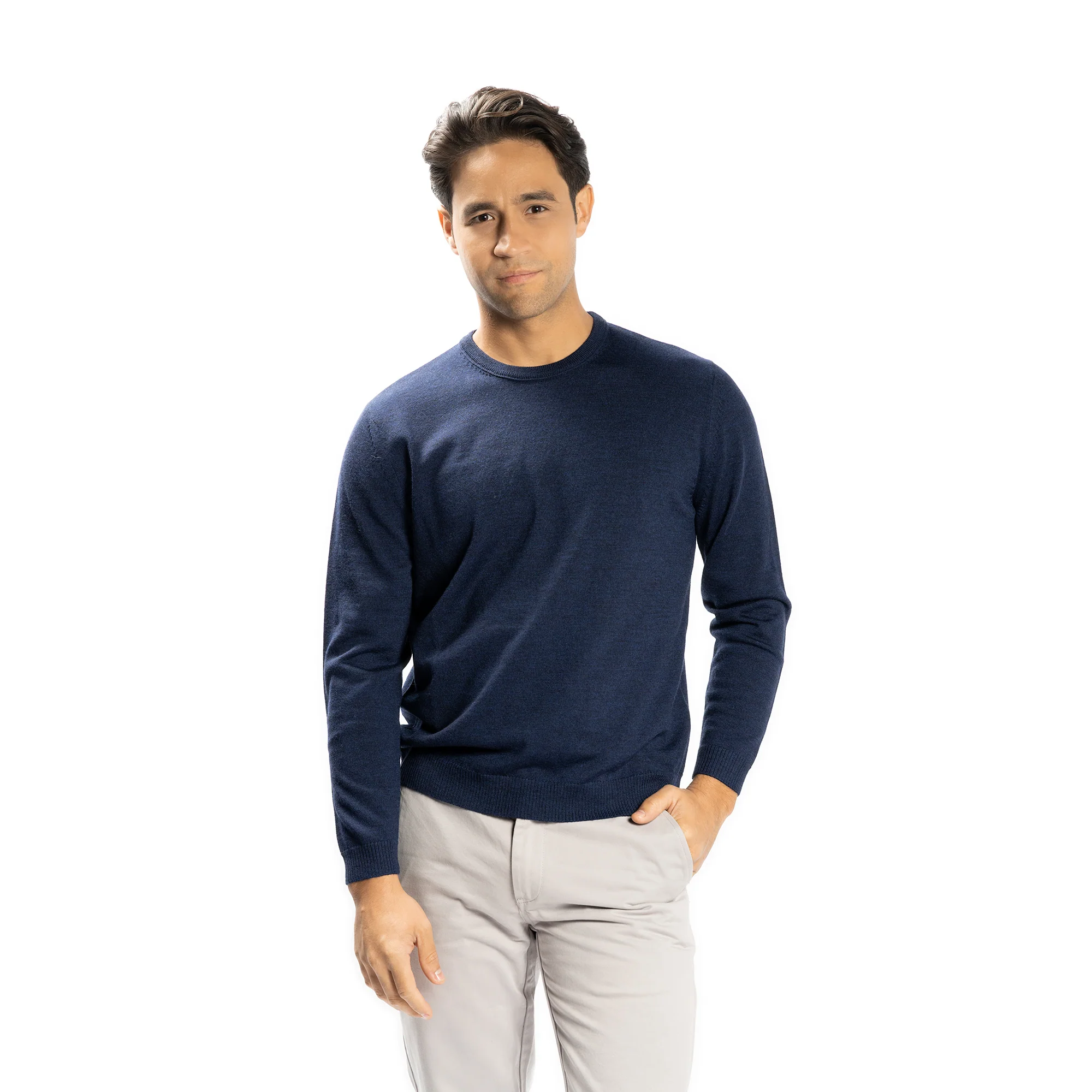 Merino Wool Sweaters Crew Neck - Navy - Image 3