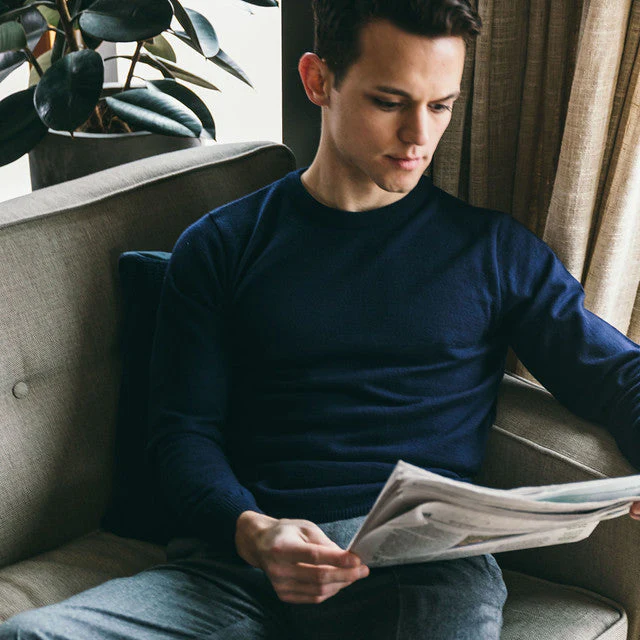 Merino Wool Sweaters Crew Neck - Navy - Image 5