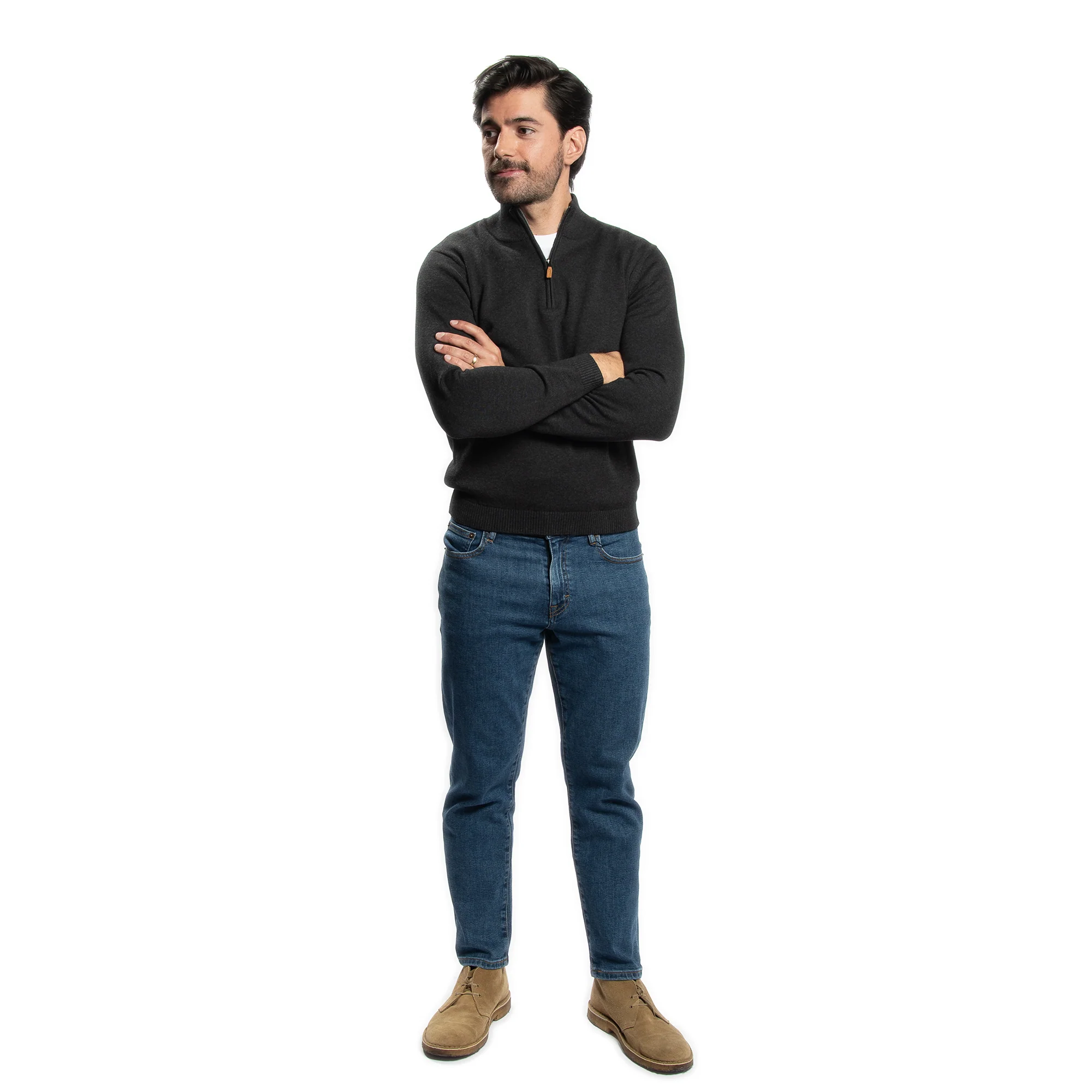 Pima Cotton Quarter Zip Sweaters - Black - Image 4