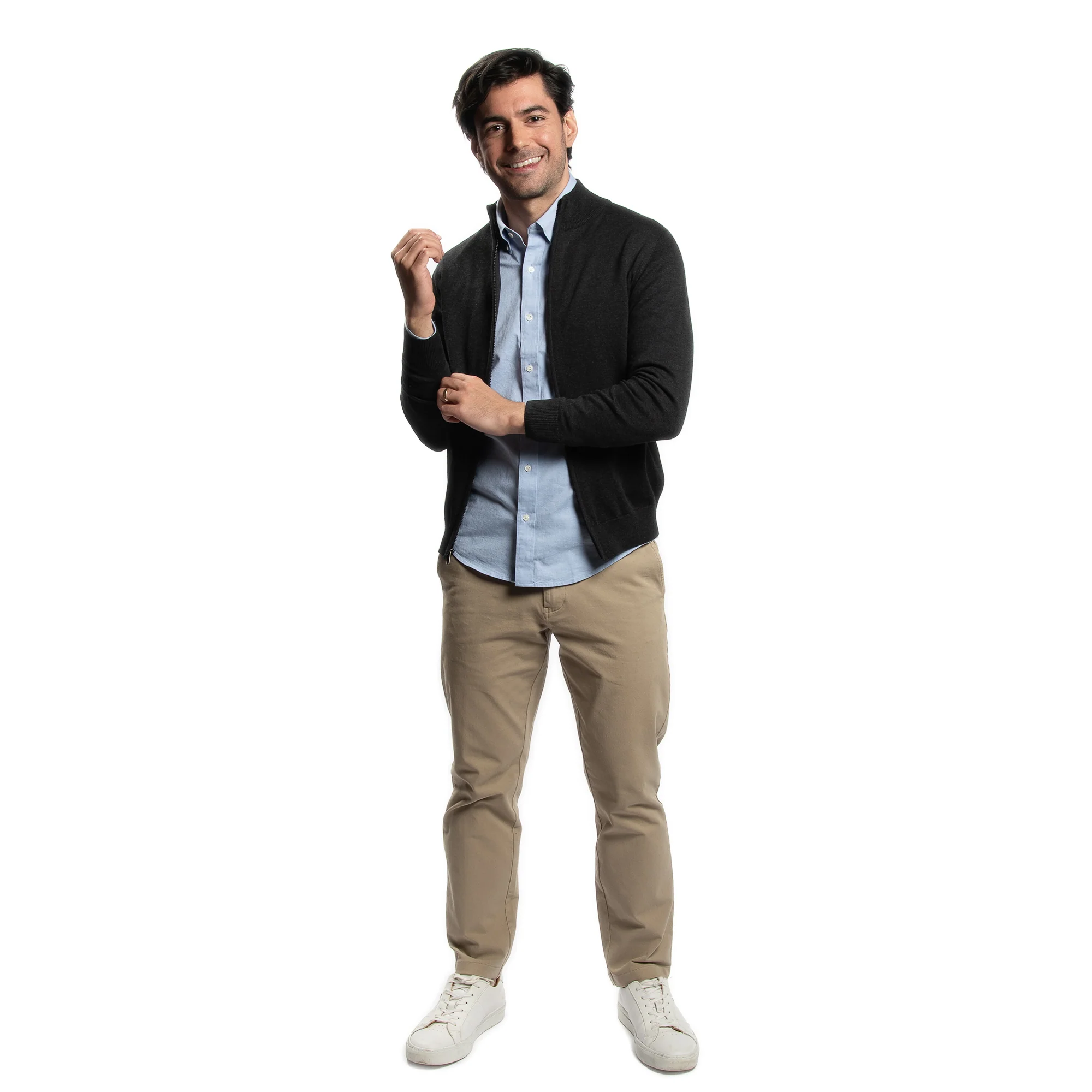 Pima Cotton Zip Sweater - Black - Image 4